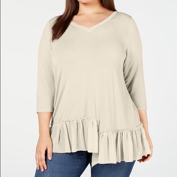 NY Collection Tops - Asymmetric Ruffle-Hem Top